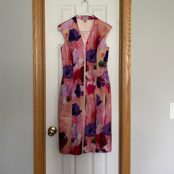 J. Peterman Front Zip Abstract Floral Dress Size 2 - Picture 1 of 9